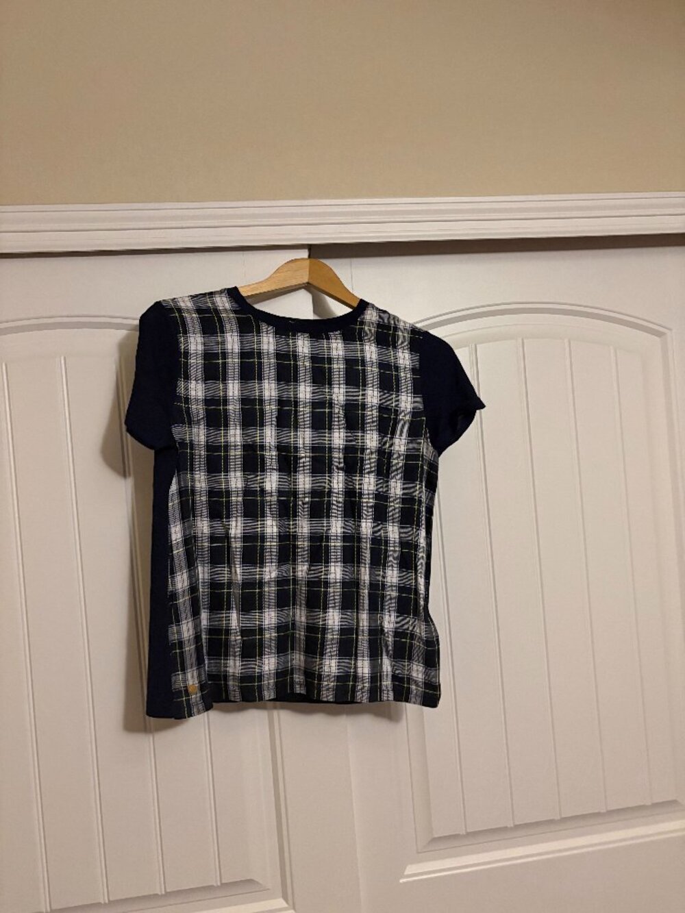 Lauren Ralph Lauren Plaid T Shirt PS Petite Small Navy Blue Short Sleeve NWT NEW
